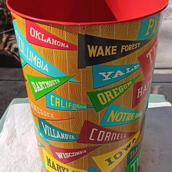 Vtg Cheinco College Pennant Metal Trash Can Waste Basket USA Beautiful Shape NOS - Picture 2 of 5